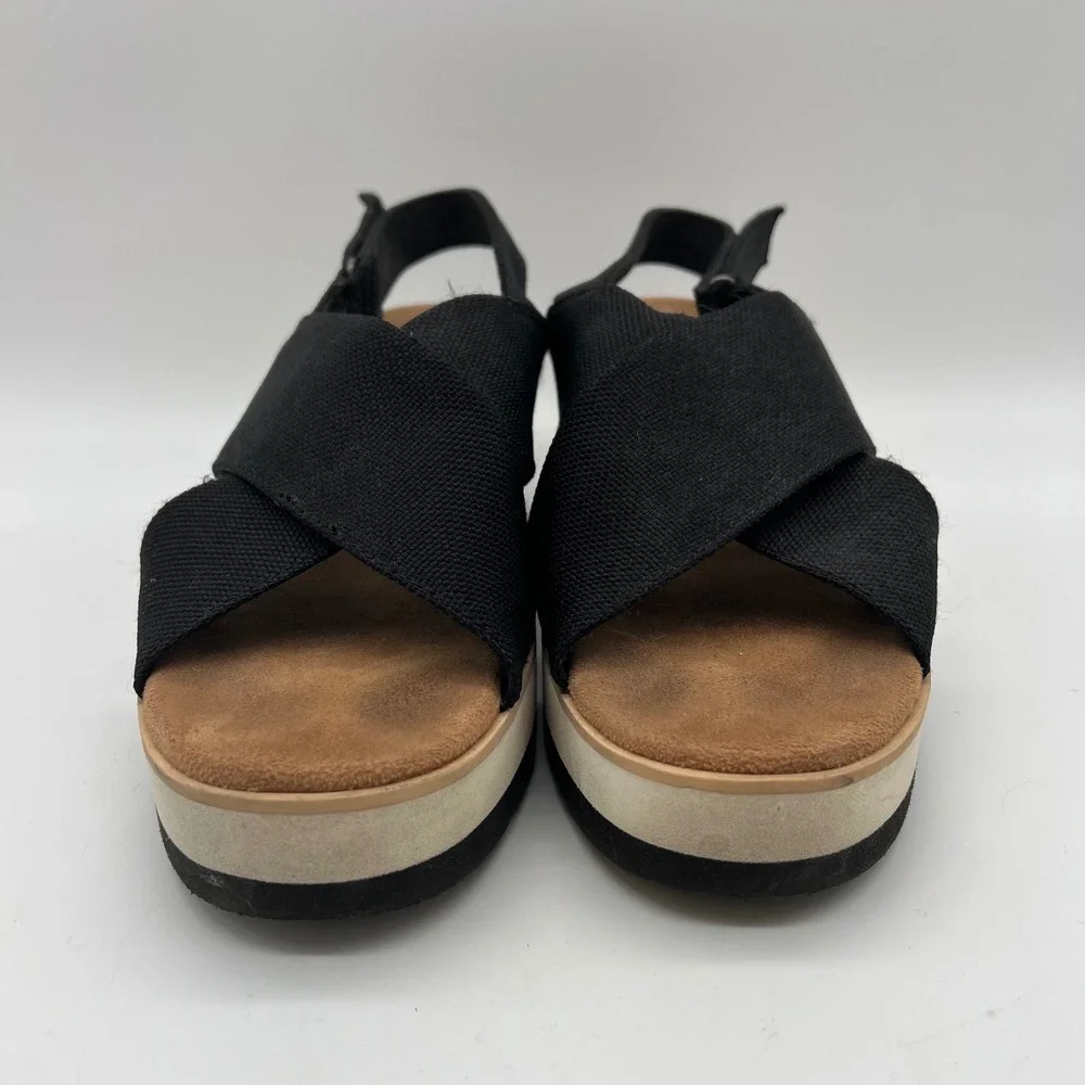 TOMS Dianna Crossover Platform Espadrille Wedge Sandals 8 Black Slingback Canvas